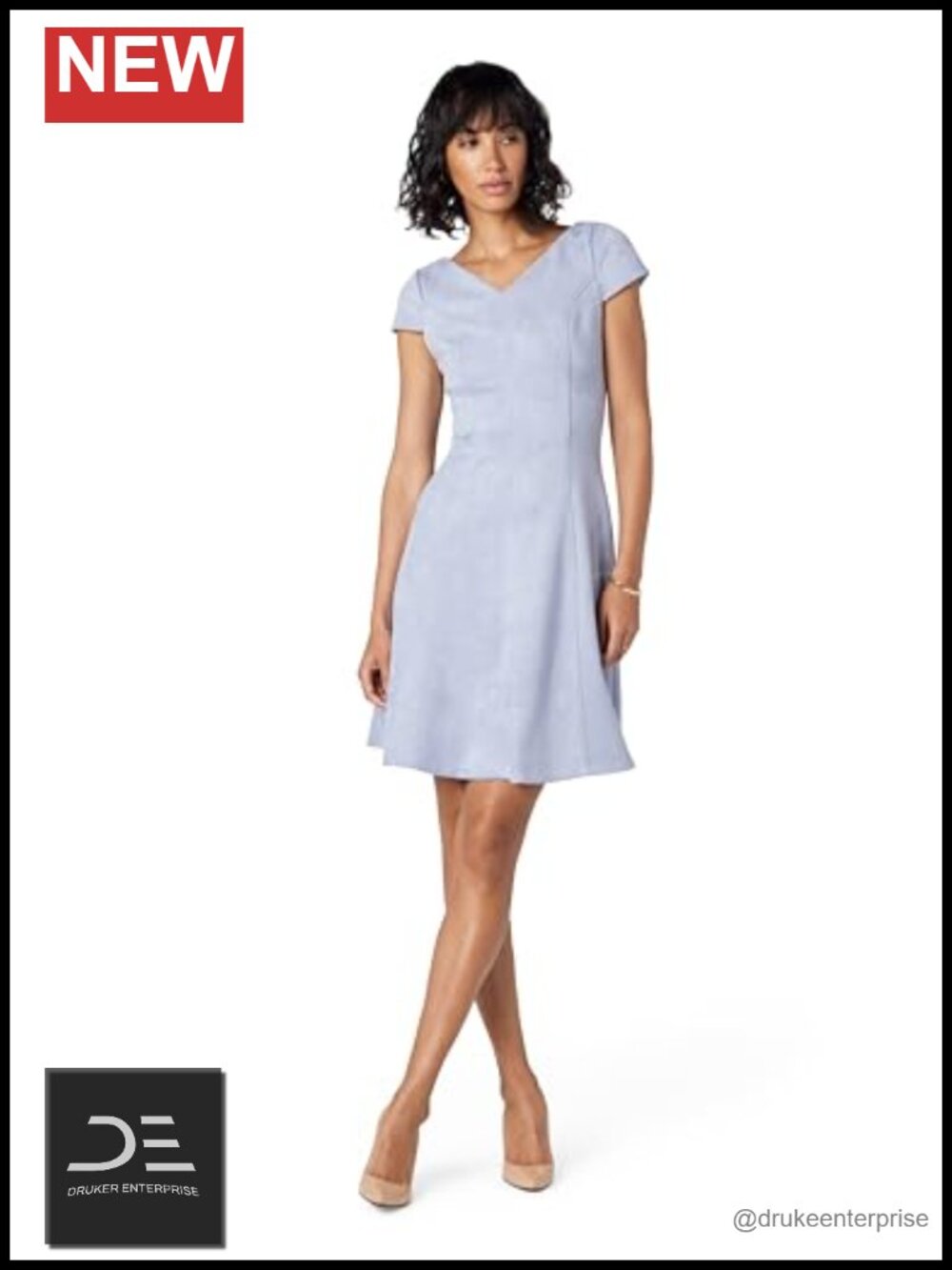 Calvin Klein V-Neck A-Line Mini Dress Cap Sleeve Zipper